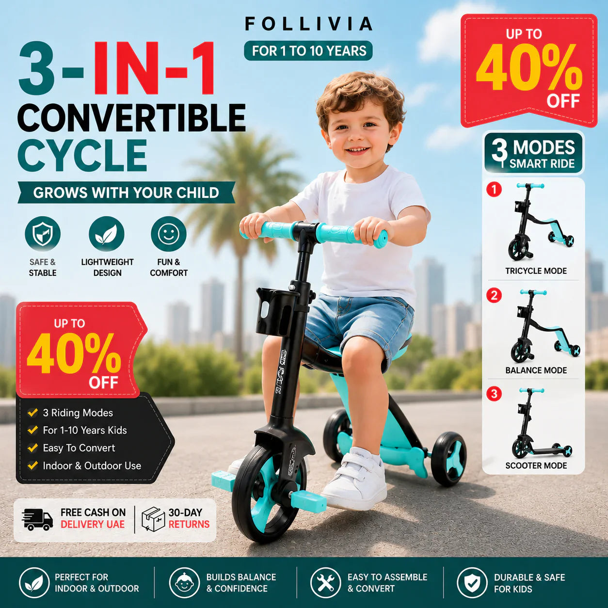 3-in-1 Kids Convertible Scooter